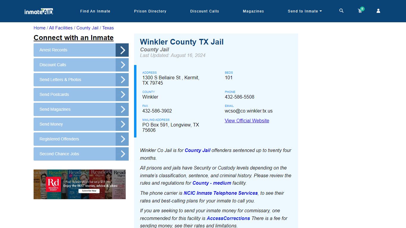 Winkler County TX Jail - Inmate Locator